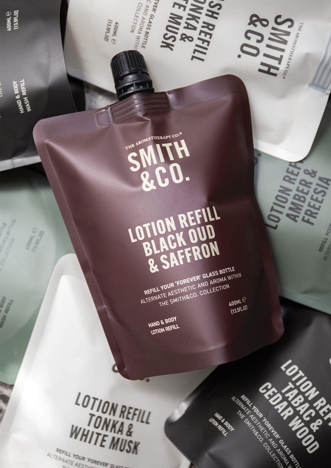 Smith & Co. Lotion Refill 400ml -Black Oud  & Saffron